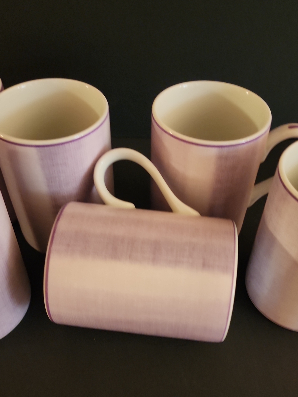 6 Coffee Cups, Exclusively For Neiman Marcus, Lavender W/White Stripe, Japan, Us